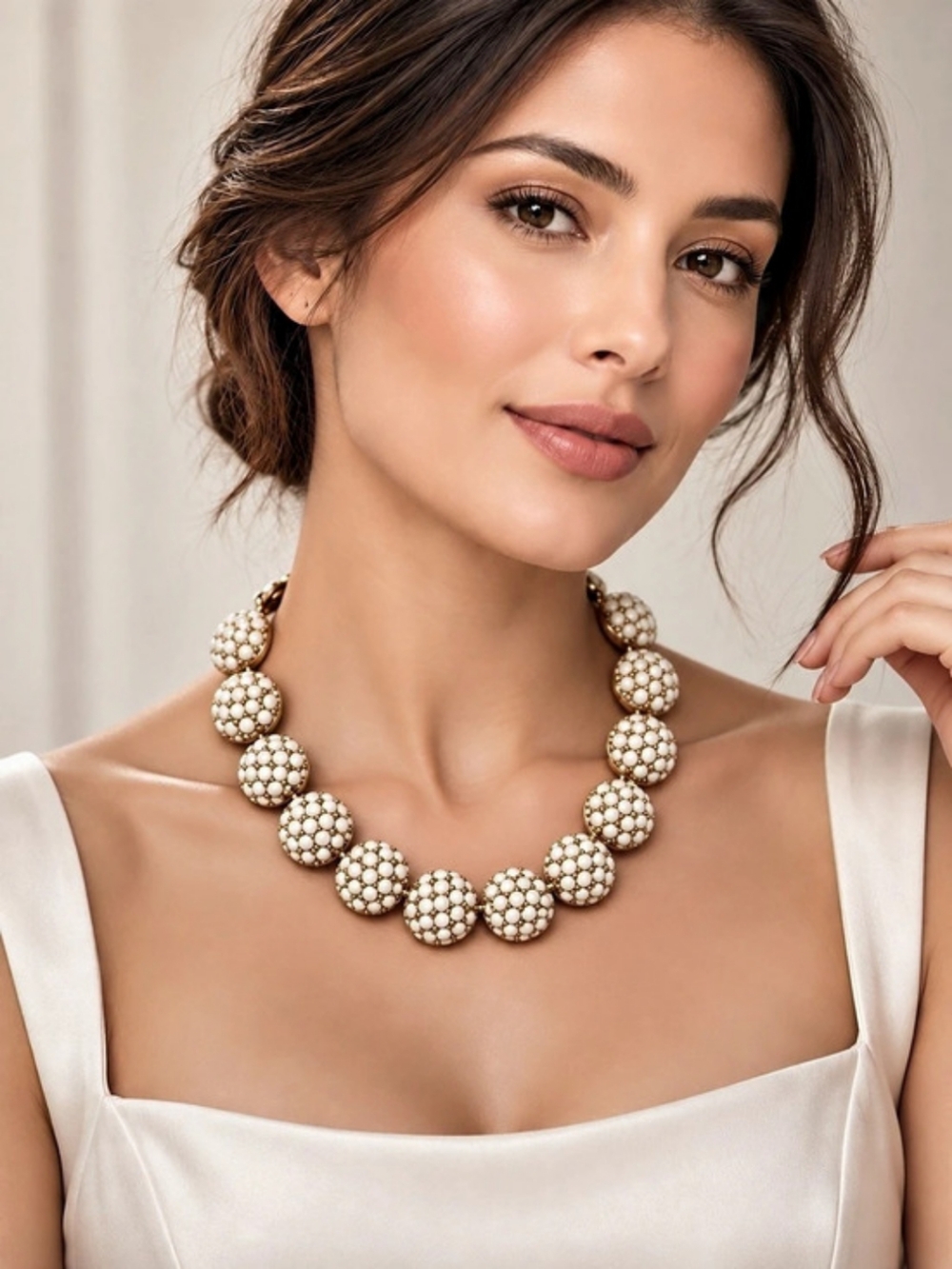 Banana Republic Beaded Statement Necklace in Ivory & Gold Like New